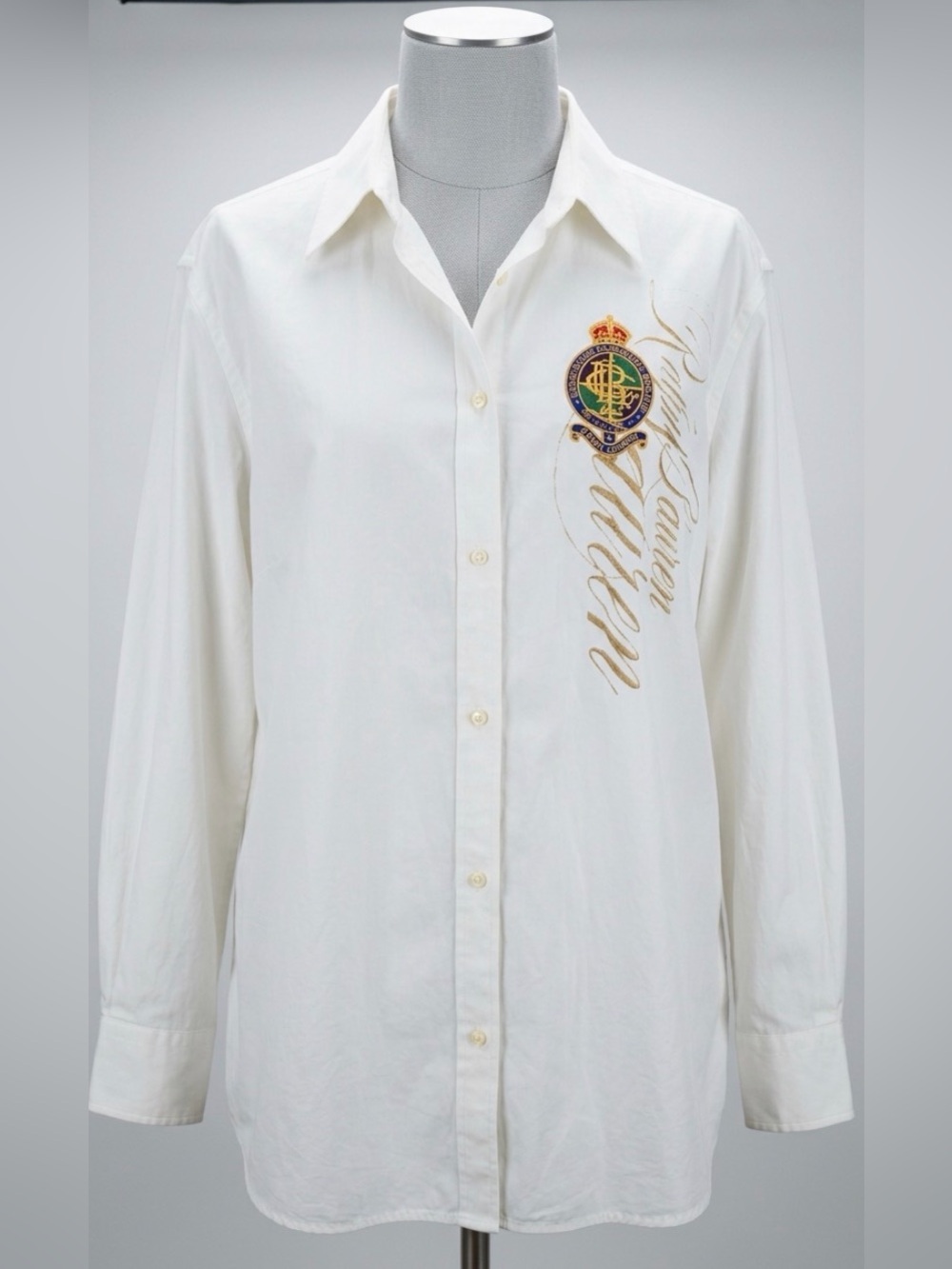 Ralph Lauren Cream Button-Down Shirt with Embroidered Crest Sz 2X Women - Picture 2 of 11
